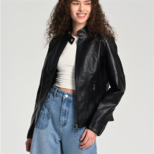 Womens fashion thin leather coats womens slim small jackets