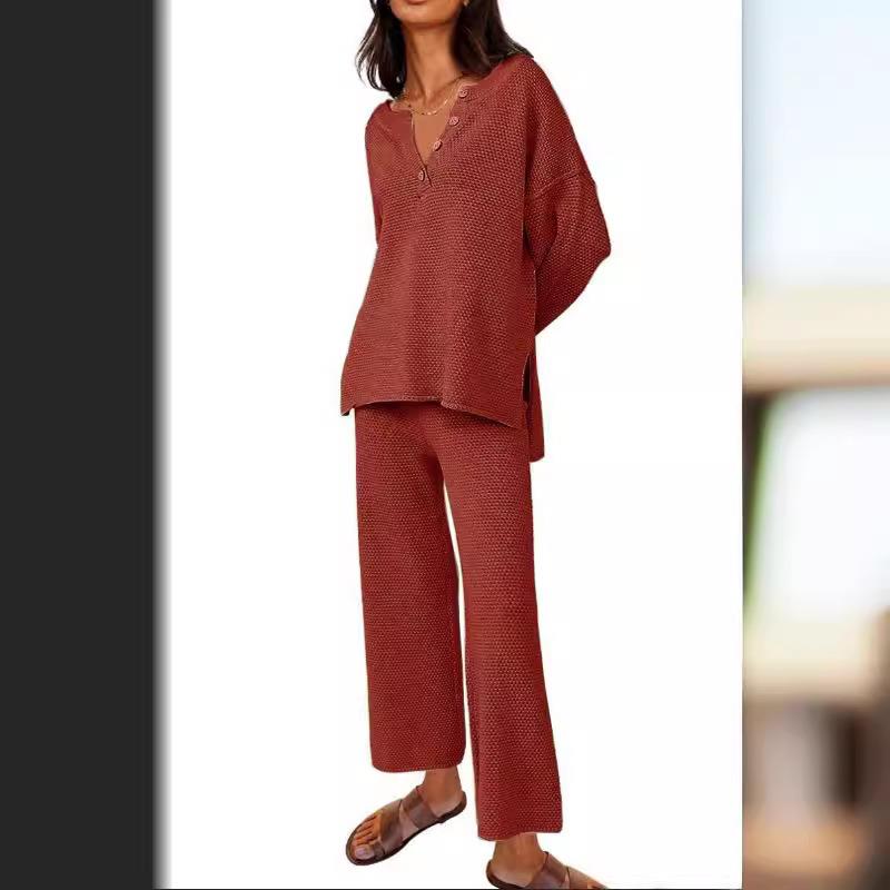 jogging ladies sets lounge pants leg wide sweater slit side