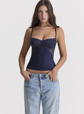 women lace tank tops summer patchwork underwire bra