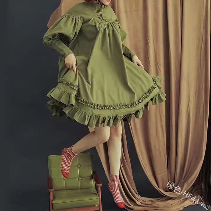 gothic lolita dress women long loose stand collar lace