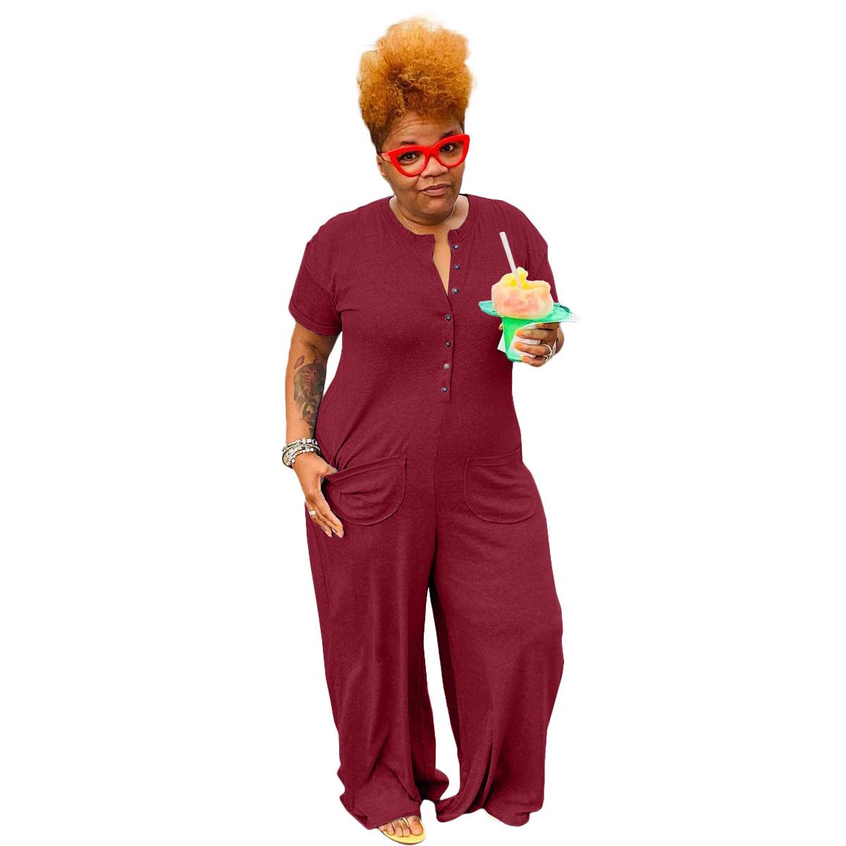 Plus size women's fashion casual button jumpsuit plus size