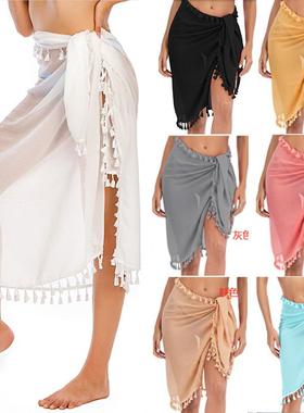 sun color bottom beach coverup long Solid strap skirt