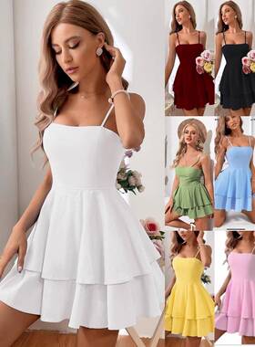 sexy solid backless casual flowy dress knot dress cake