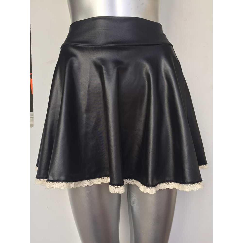 High Waist Faux Leather Lace Skirt Sundress Pleated Skirt