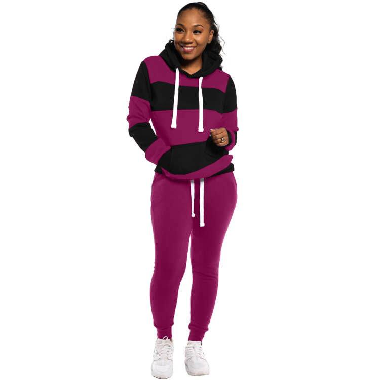 Womens striped patchwork hooded sweatshirt and trousers