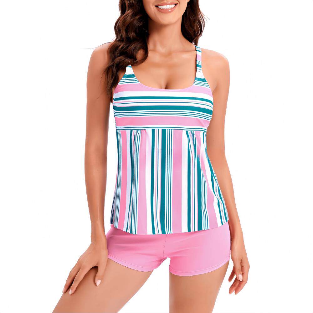 swimsuit striped slimming size boxer belly-covering women