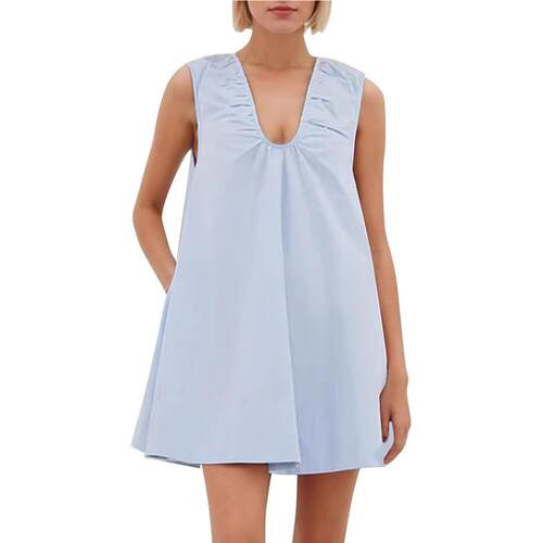 欧美风新款时尚休闲宽松无袖V领背心连衣裙Mini sleeveless dress