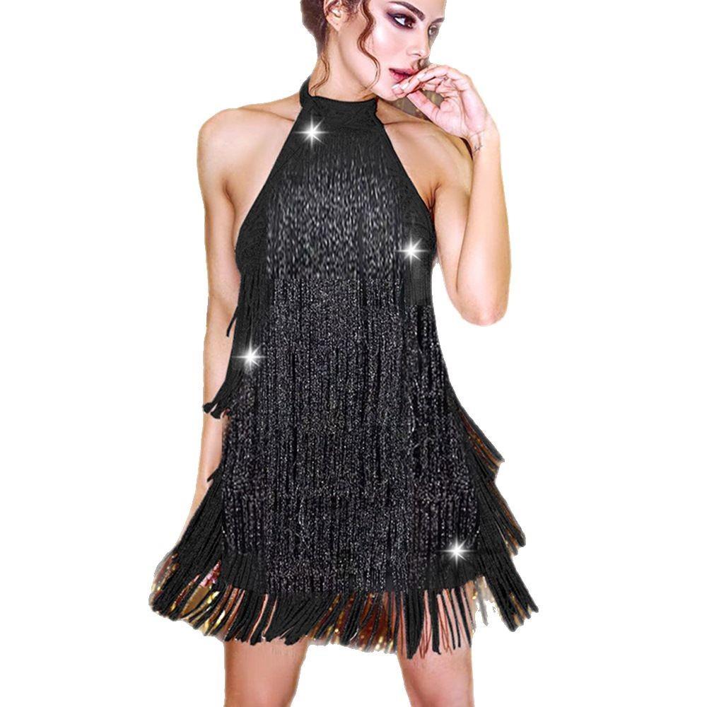 female retro great gatsby tassel sequin dress sexy halter