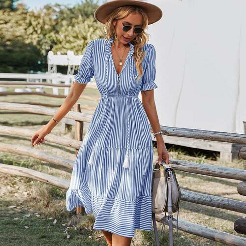 Summer Dress Women V-neck Beach Holiday Party Dresses Ladies