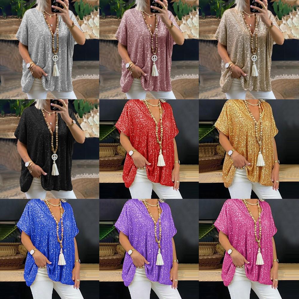 V-neck tops pullover urban casual loose-fitting T-shirt