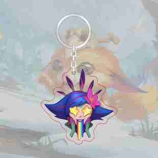 B款恶搞LOL表情亚克力透明钥匙扣英雄联盟7级成就标志金克斯挂件