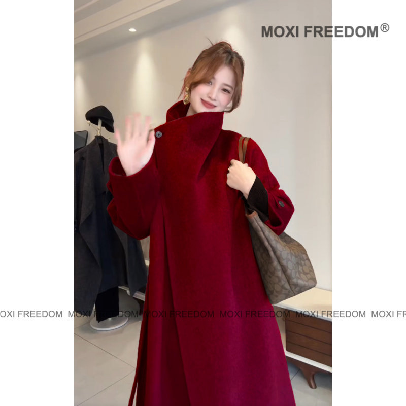 【盐风棱语】25年秋冬新款休闲腰带中长款双面羊毛大衣外套女装,女装/女士精品,毛呢外套,淘宝优惠券,粉丝福利购,淘宝优惠卷