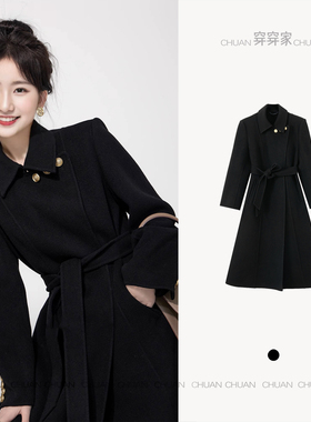 【魔西MOXI·穿穿家】日出维也纳-烧鹅仔黑金羊毛长款大衣外套