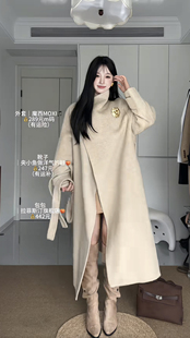 魔西MOXI 【盐风棱语】新款休闲腰带中长款双面羊毛大衣外套女装