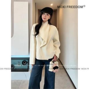 【冬日反叛者】25年秋冬气质纯白色新款休闲短款双面羊毛大衣外套