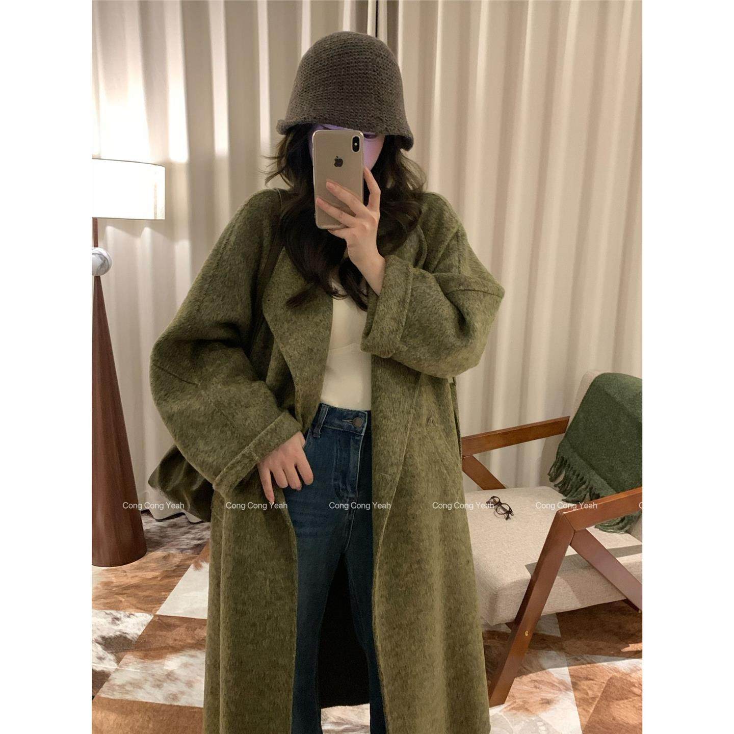 【人生大衣】25年新款秋冬新款腰带款休闲中长款双面羊毛大衣外套