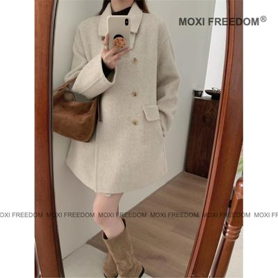 【索维拉】25年减龄娃娃领新款小个子中长款双面羊毛呢大衣外套女