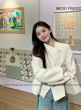 【冬日反叛者】秋冬气质白色新款休闲短款双面羊毛大衣外套女