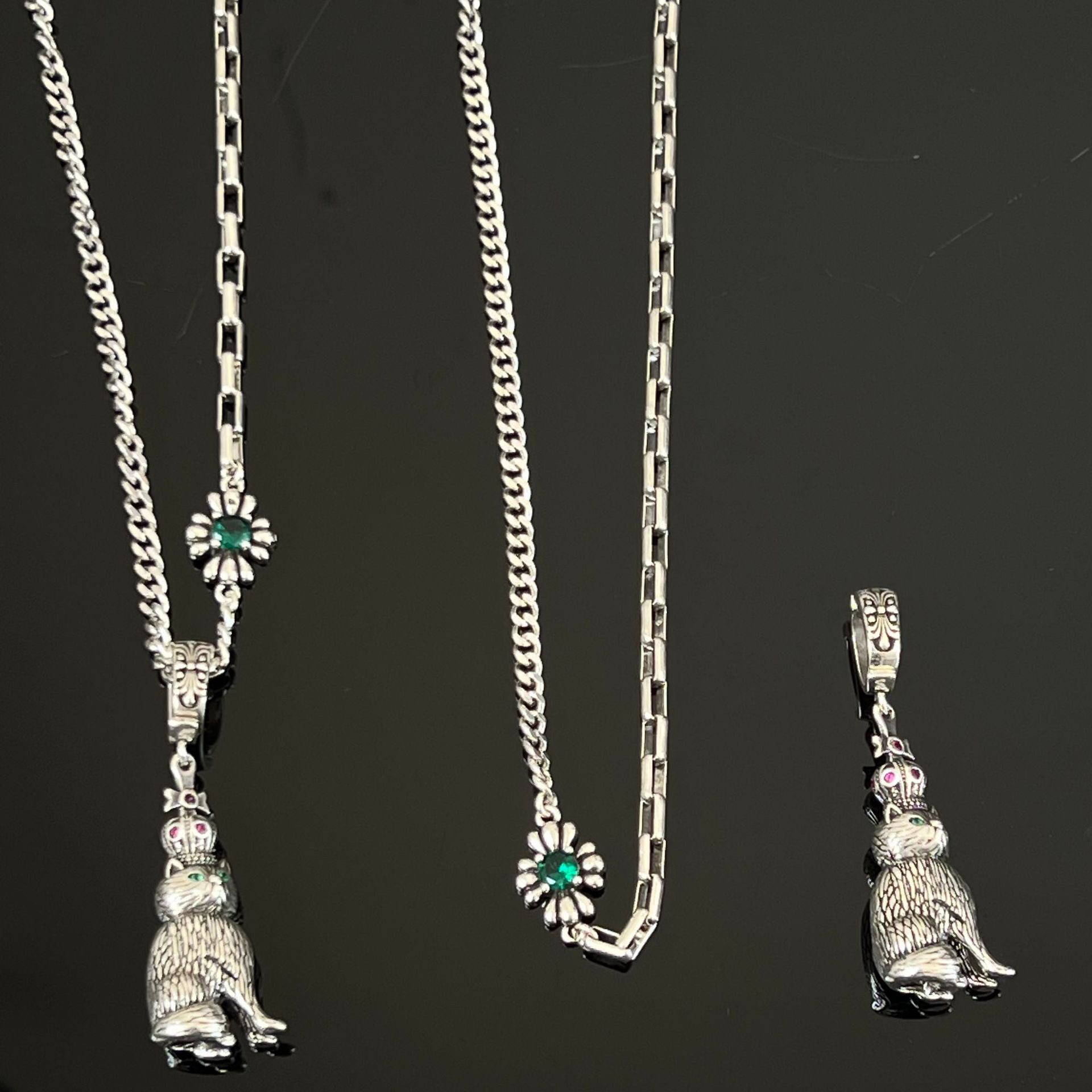 复古925重工猫咪吊坠项链镶锆石卡通小猫锁骨链时尚项链吊坠