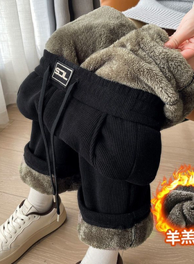 300斤大码秋冬高腰窄版羊羔绒阔腿裤女加绒加厚直筒裤休闲运动裤