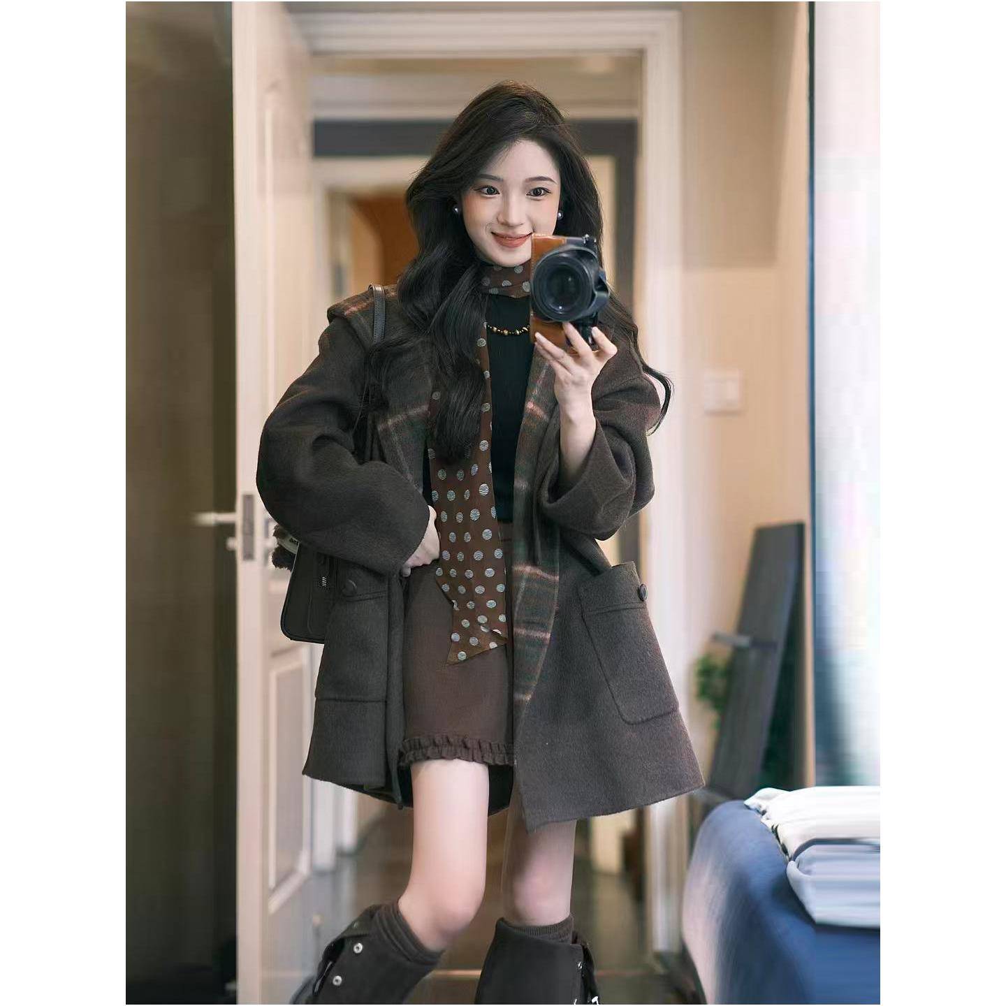 2025秋冬新款韩版时尚气质百搭显瘦毛呢外套女中长款宽松呢子大衣