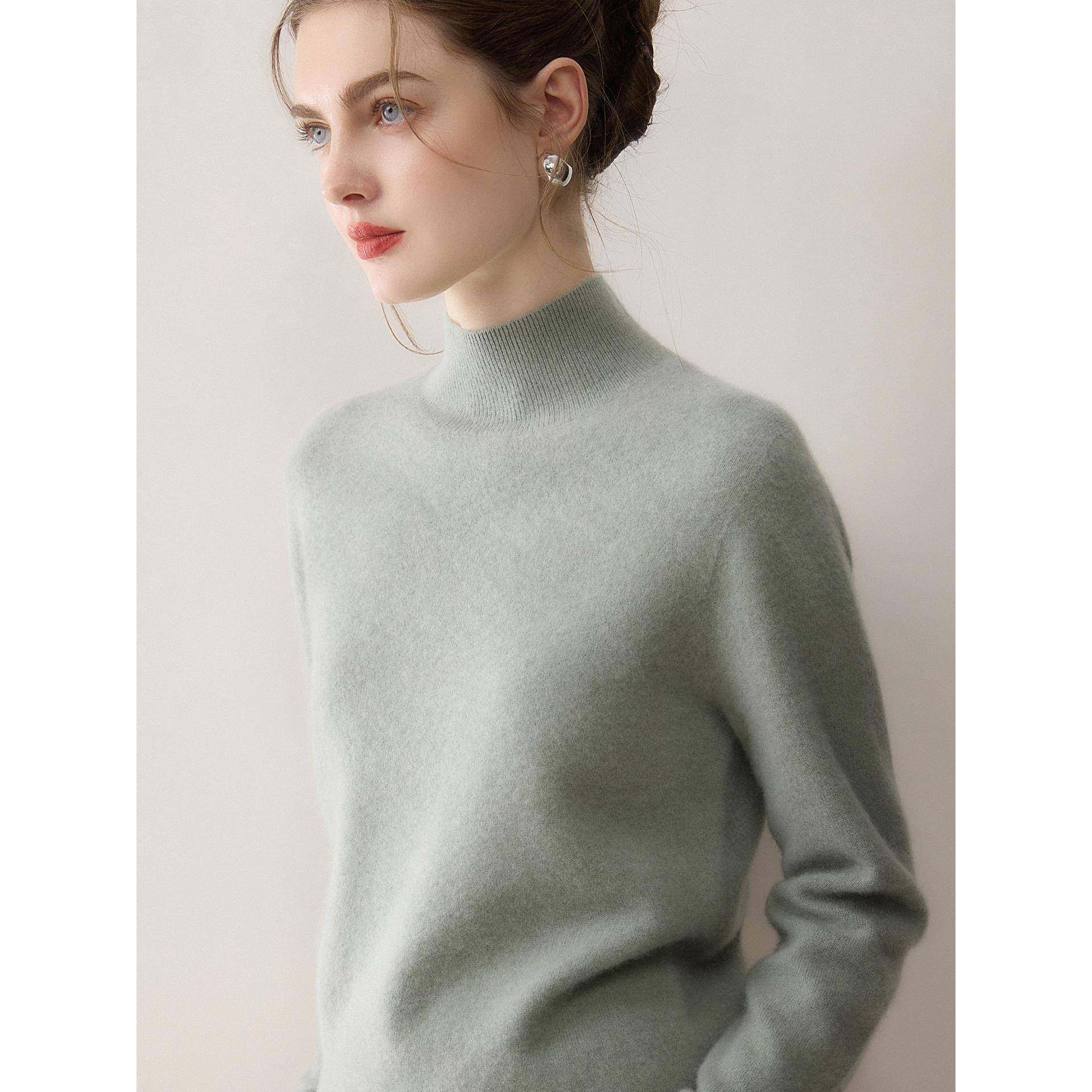 蒙金娇 100%纯羊绒衫女半高领无骨一线成衣毛衣打底衫