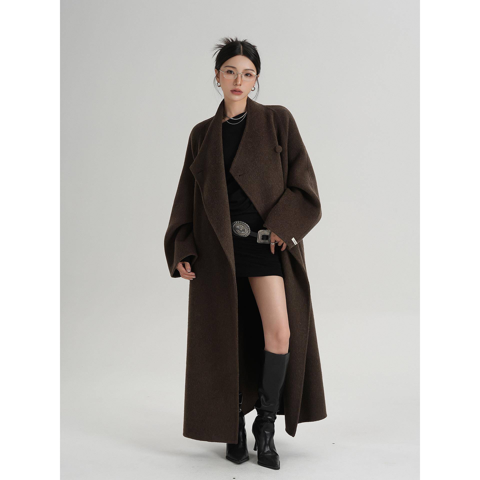 SRYS AME气质高级感咖色斜扣羊毛大衣呢子毛呢外套秋冬装新款女装