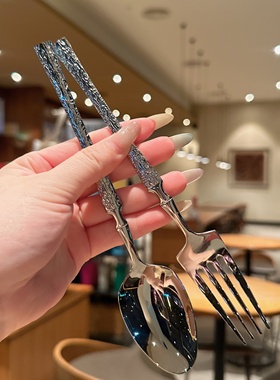 含泪出！巨便宜！304不锈钢勺子叉子家用长柄吃饭调羹餐厅主餐勺