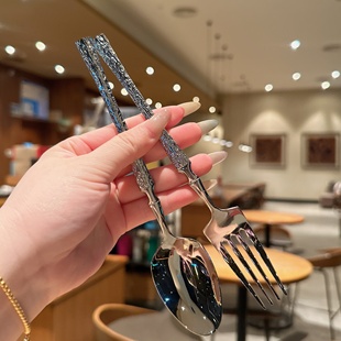 含泪出！巨便宜！304不锈钢勺子叉子家用长柄吃饭调羹餐厅主餐勺