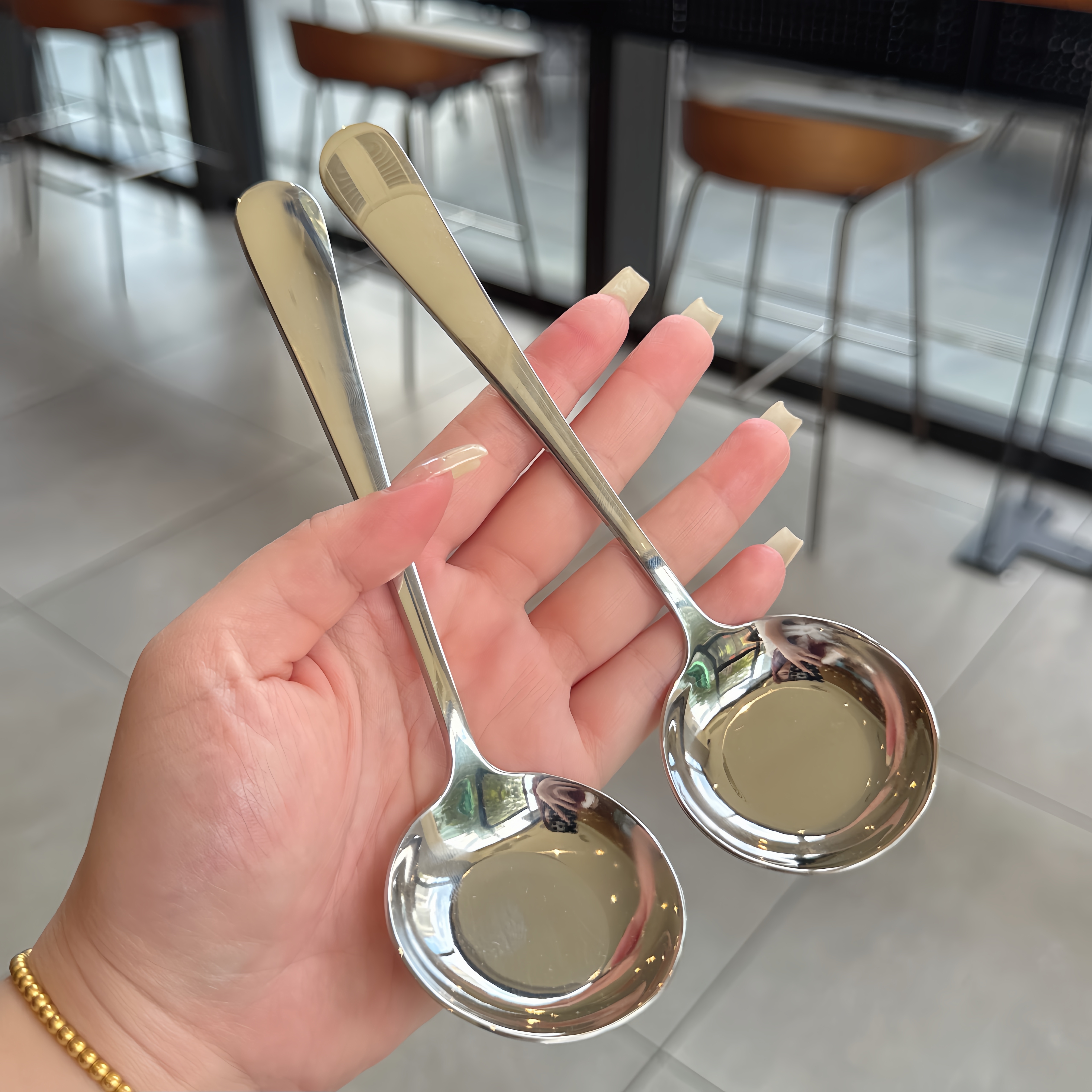 316不锈钢勺子家用喝汤平底勺