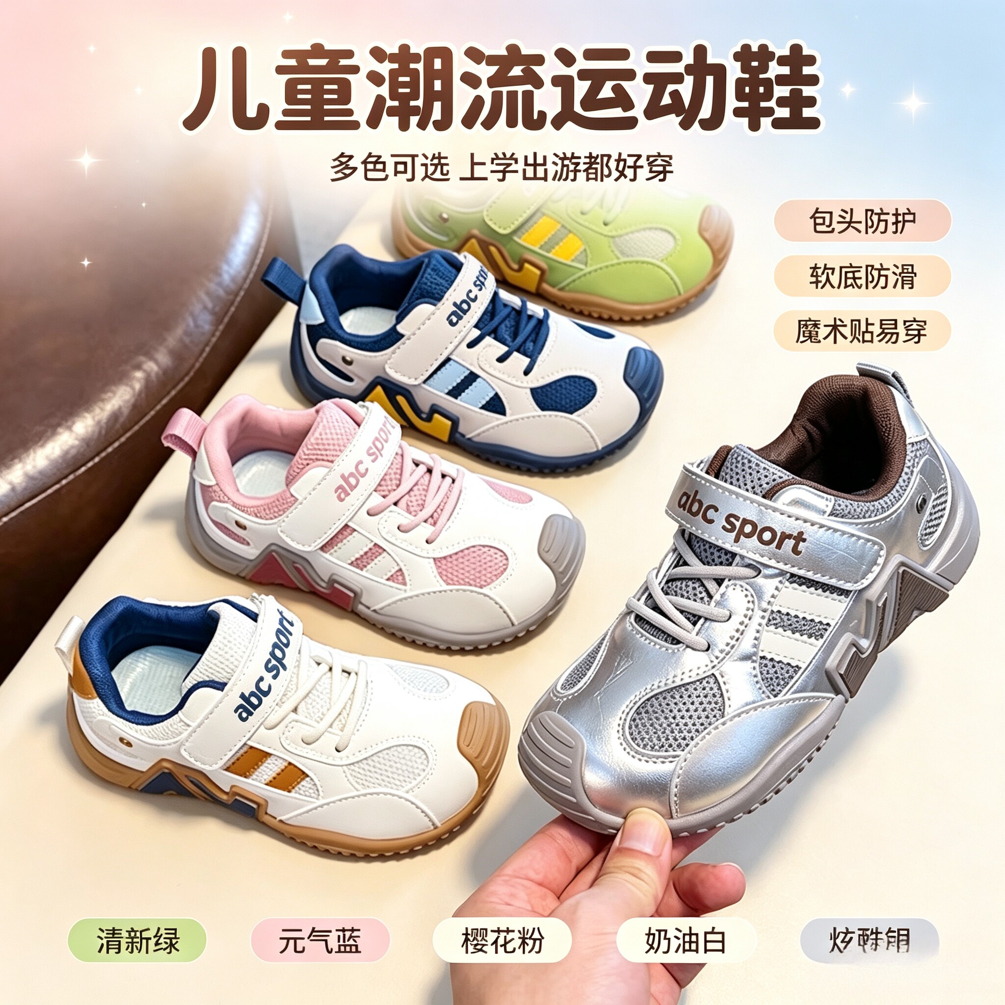 2026新款夏季一脚蹬运动鞋男女童网面软底轻便休闲鞋潮