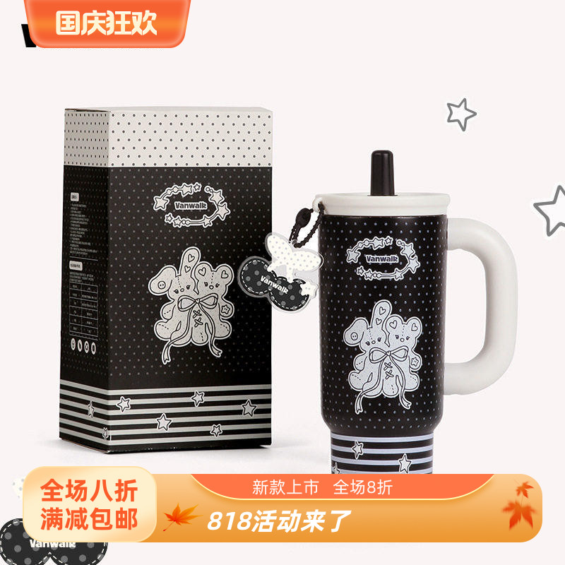 VANWALK lucky pony新款高颜值学生水杯女大容量不锈钢吸管保温杯图片