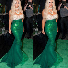 Green artistic style gauze net fishtail dress 绿色网纱鱼尾裙