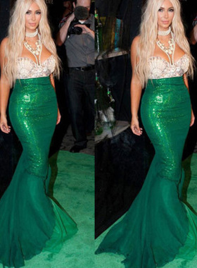 Green artistic style gauze net fishtail dress 绿色网纱鱼尾裙