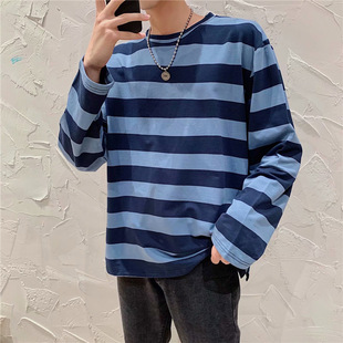 Striped 纹男长袖 Men Shirt条 Long Korean t恤 Sleeve Style