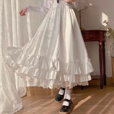 双层复古赫本风荷叶边长裙