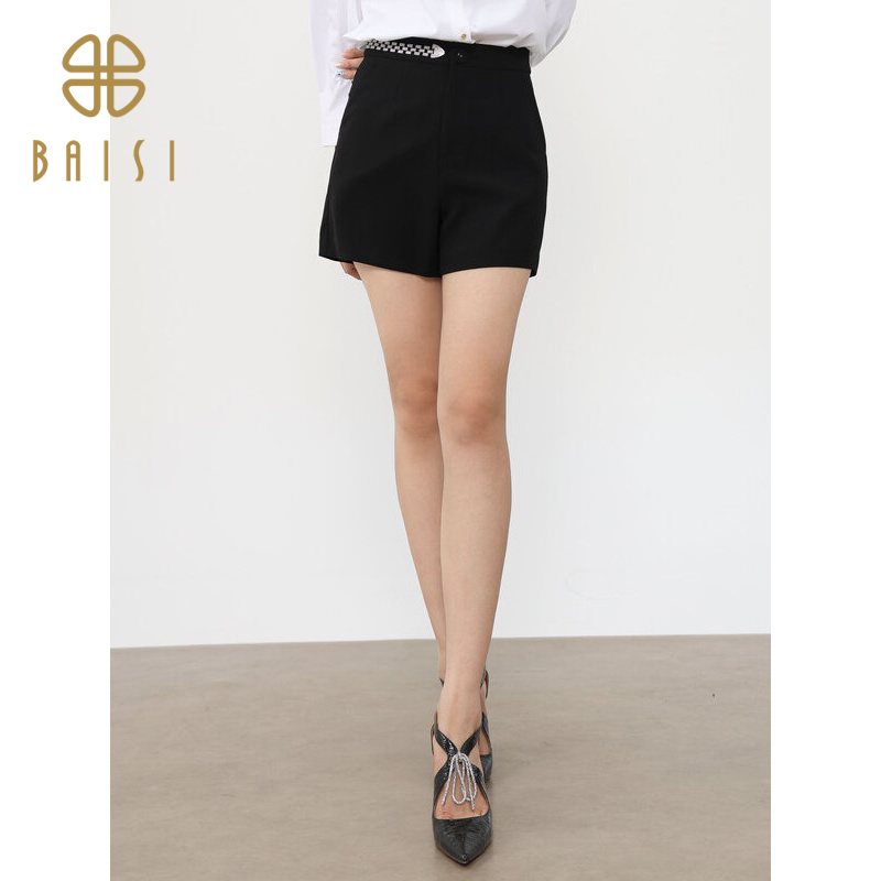 百丝休闲风通勤小众A字阔腿裤2024秋季新品简约百搭显瘦短裤女