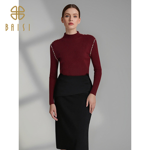 2025冬季新品百丝气质柔美半高领长袖上衣内搭可外穿保暖针织衫女