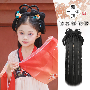 儿童汉服假发包一体式懒人发箍全头套古装造型女童盘发包古风发饰