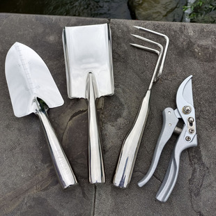 组合松土耙子尖头工具换盆平铲拔草器 种花铲子不锈钢铲土家用套装