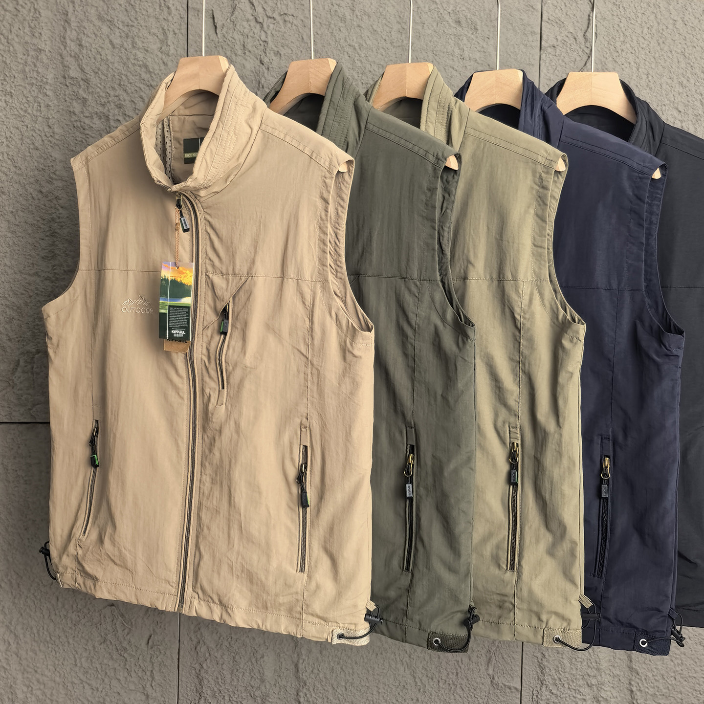 工装军旅风！春夏薄款立领马甲男士多袋拉链透气速干户外硬货背心