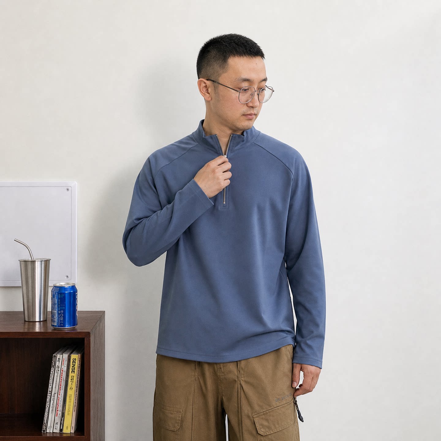 秋季户外运动风 半拉链立领长袖T恤情侣款多色休闲百搭舒适上衣潮