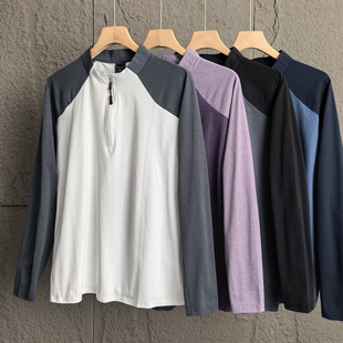 T恤衫 山系情侣款 早秋运动系列户外半拉链立领速干撞色拼接长袖