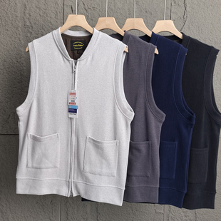 双拉链复古条纹针织休闲马甲时尚 男士 坎肩 日系春秋新款 设计师款