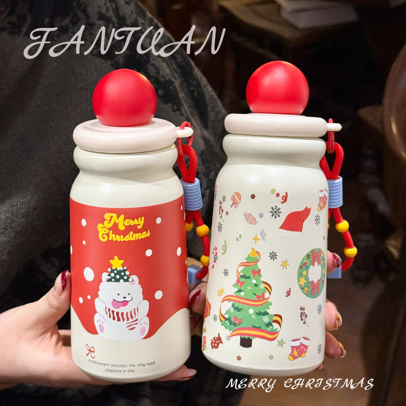 圣诞牛奶保温杯女生高颜值2025新款大容量学生上学送礼物吸管水杯