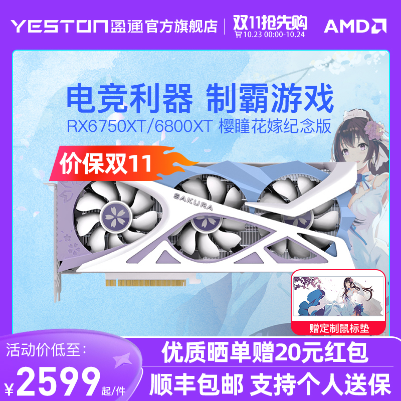 AMD盈通RX6750XT/6800XT 樱瞳花嫁台式机电脑游戏吃鸡独立显卡