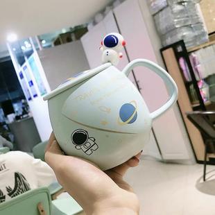 卡通星球马克杯大容量带盖勺男女生家用陶瓷早餐牛奶泡茶喝水杯子