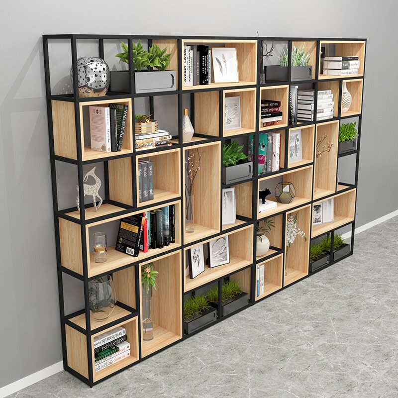 极速美式铁艺落i地屏风隔断客s厅架子实木书架现代简约展示架隔板