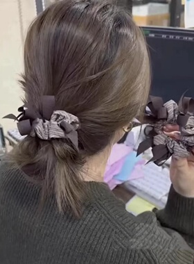 韩系小众编织蝴蝶结大肠发圈女款显发量丸子头发绳高级感马尾头绳