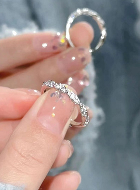 麻花小钻戒指叠戴开口时尚Ins简约基础款素圈方糖指环2024年新款